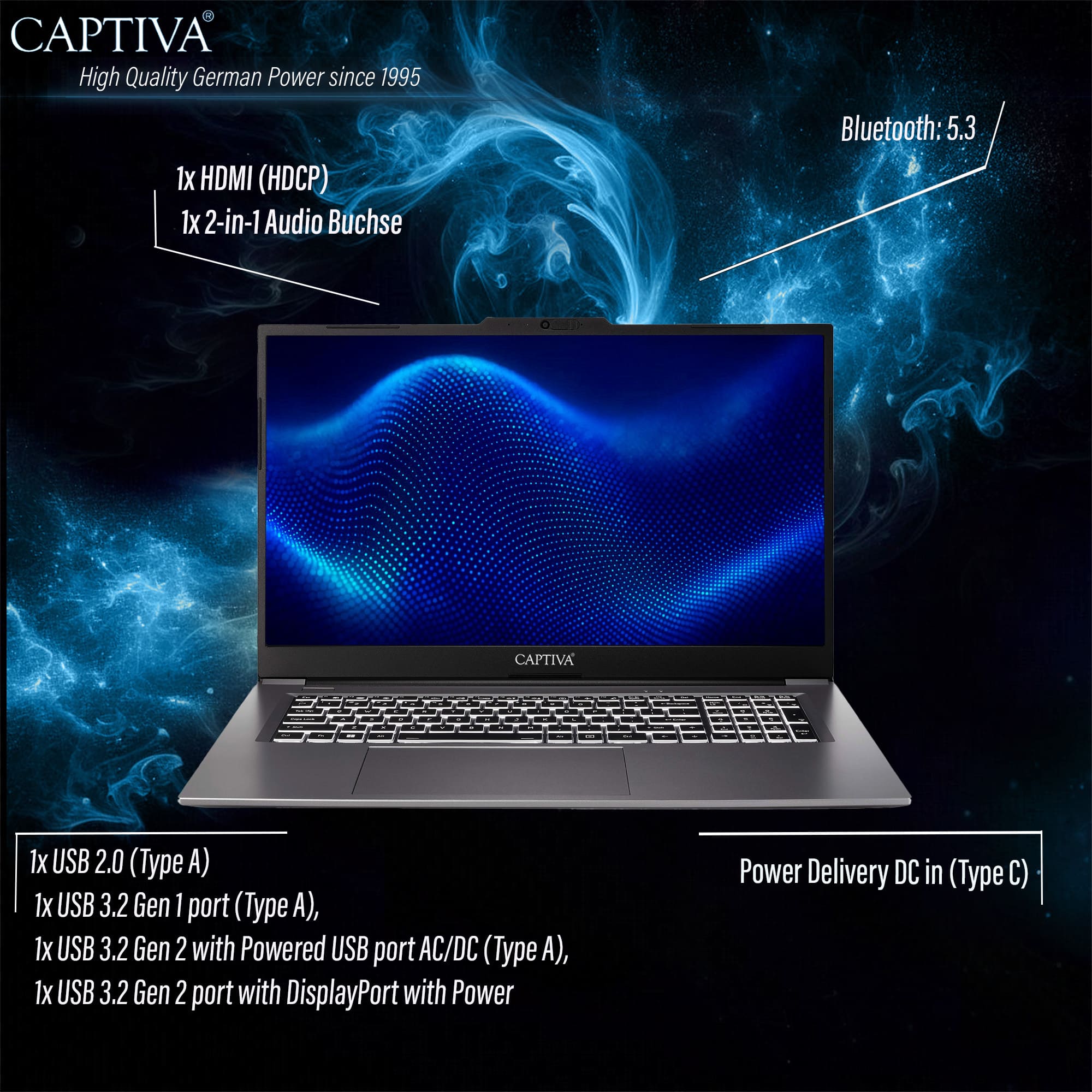 Captiva Notebook Business/Office I10-1432GE (17,3"/i5-1335U/Intel Iris Xe Graphics/SSD 1TB/32GB/WLAN/BT/Win 11 Pro/w/o PSU)
