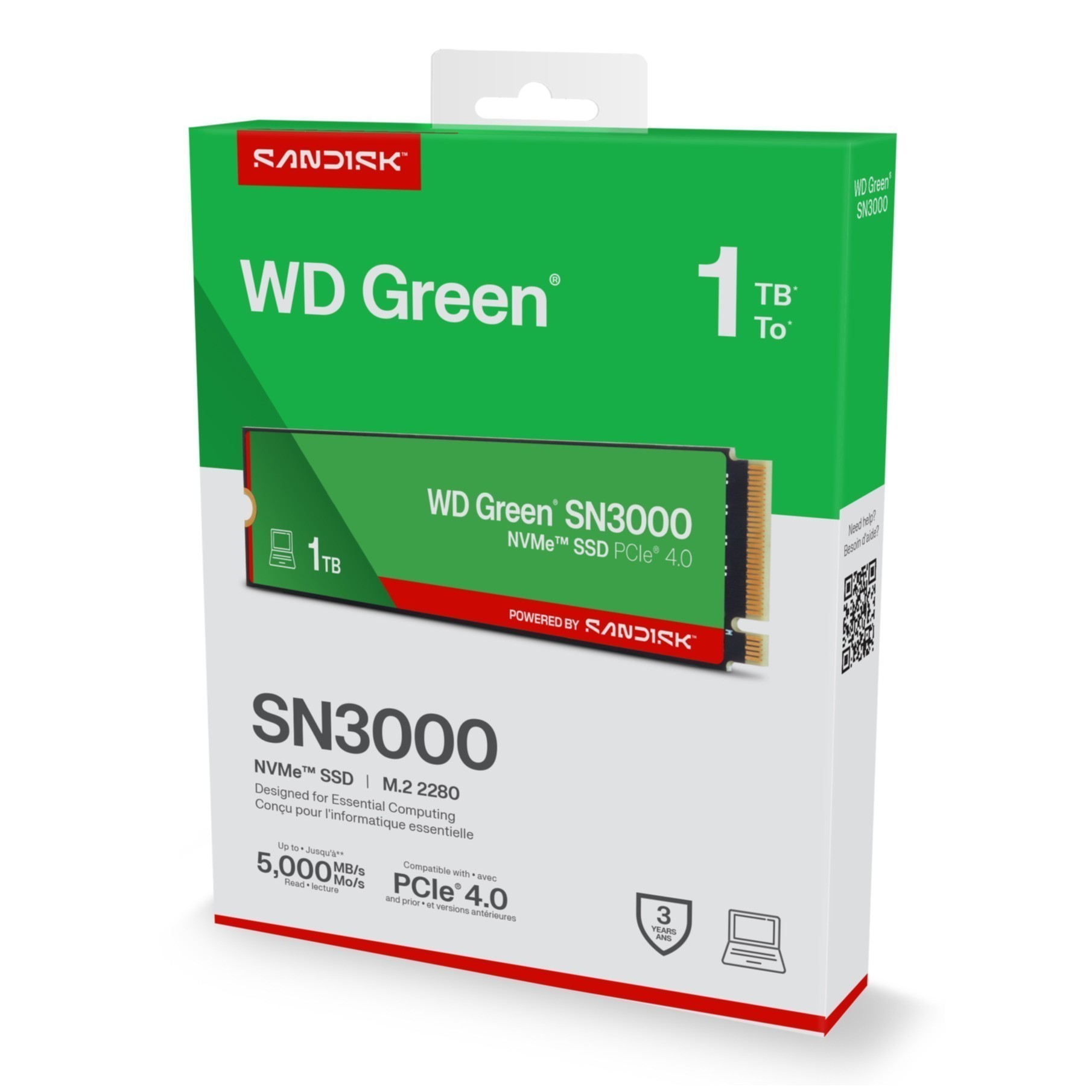 SSD WD Green 1TB SN3000 NVME M.2 PCI Express Gen4 x4 WDS100T4G0E