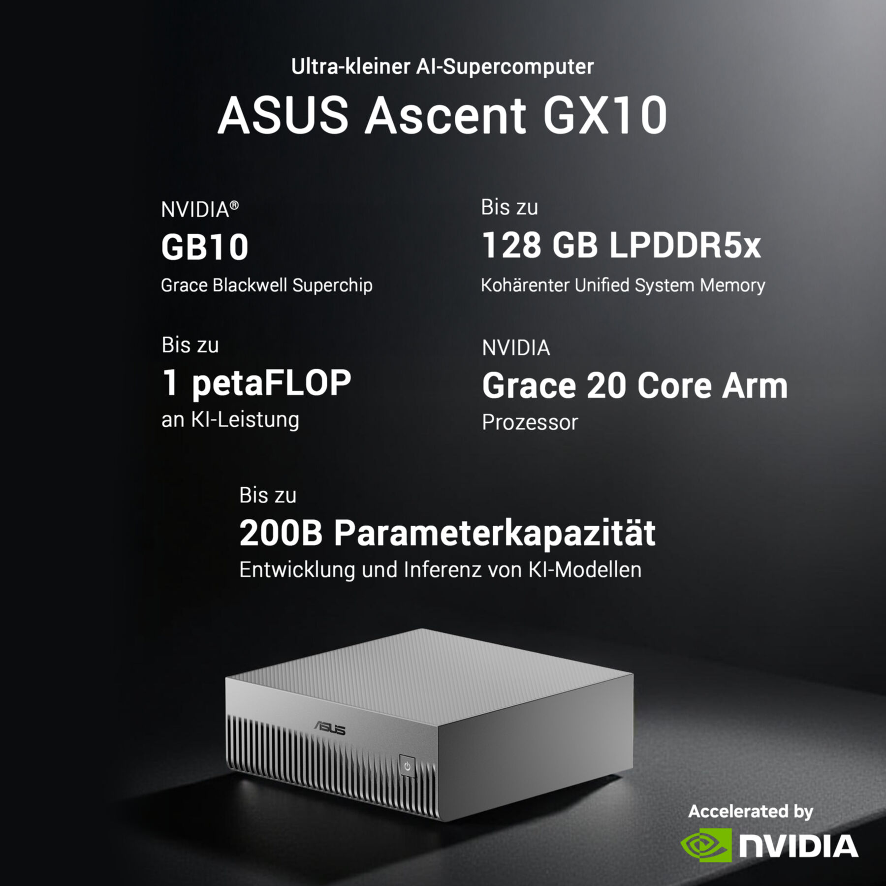 Asus Ascent GX10-GG0026BN - MINI PC- Stellar Gray (inklusive Gema) Asus Ascent GX10-GG0026BN - MINI PC- Stellar Gray (inklusive Gema)