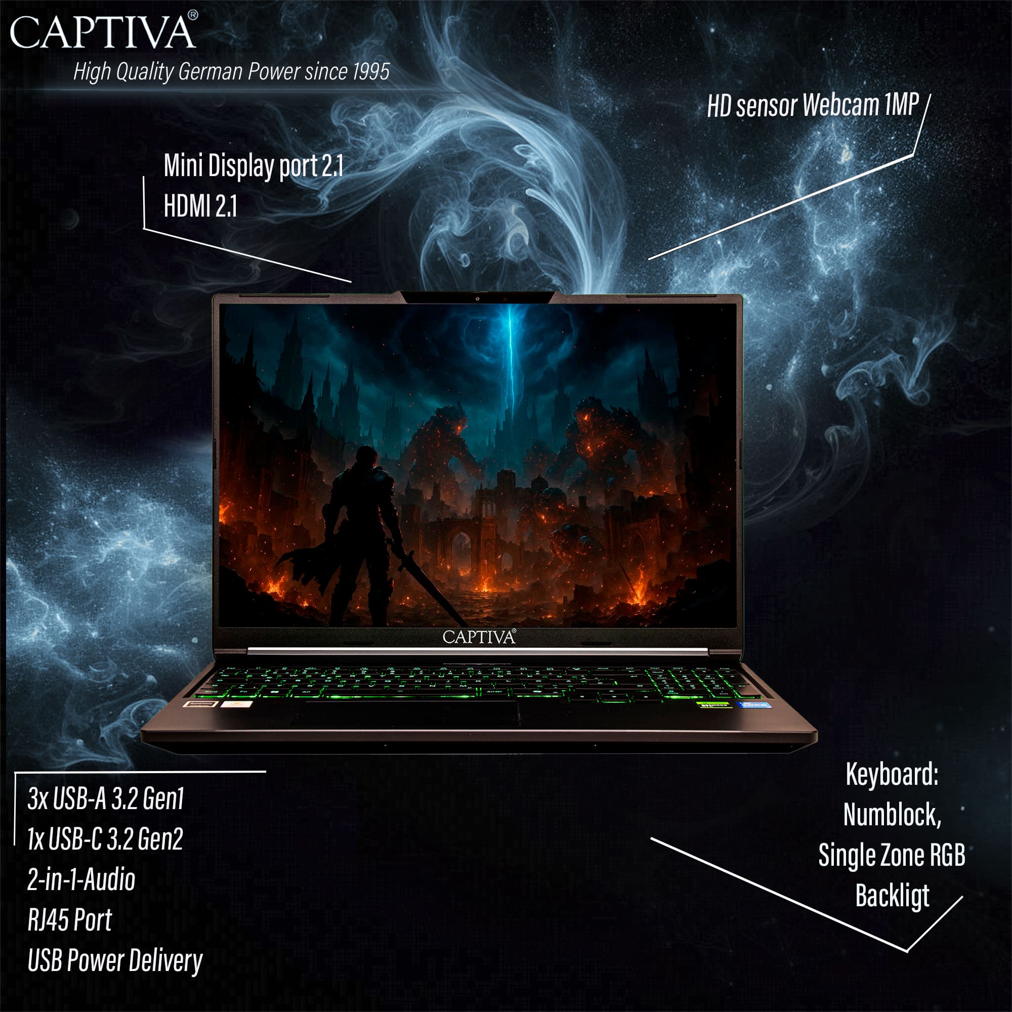 Captiva Notebook Entry Gaming I10-0911GE (16.0"/i7-14650HX/RTX5060 8GB/SSD 500GB/16GB/WLAN/BT/Win 11 Home/w/o PSU) Captiva Notebook Entry Gaming I10-0911GE (16.0"/i7-14650HX/RTX5060 8GB/SSD 500GB/16GB/WLAN/BT/Win 11 Home/w/o PSU)