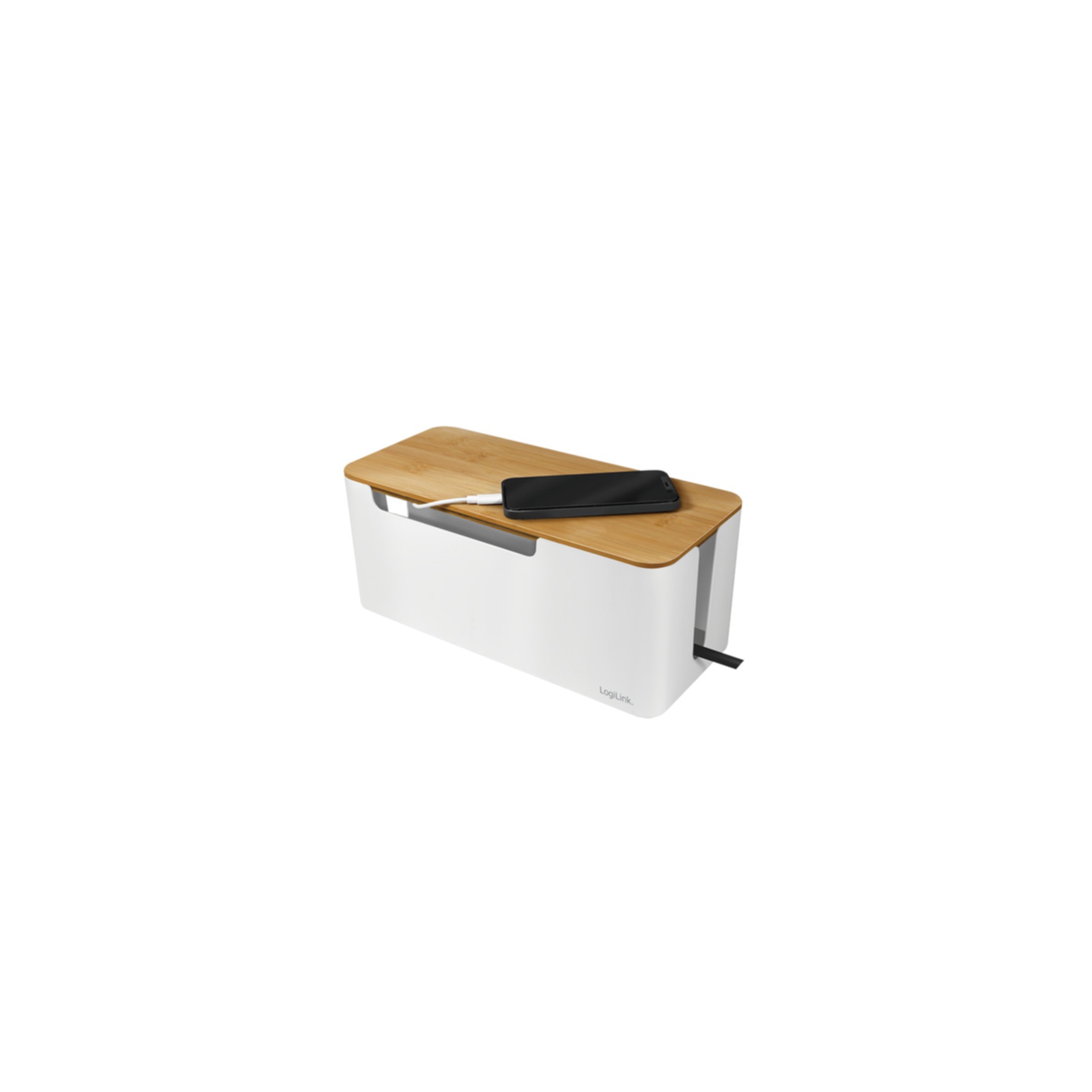 LogiLink Kabelbox 320x140x130mm weiß mit Bambus-Deckel KAB0075