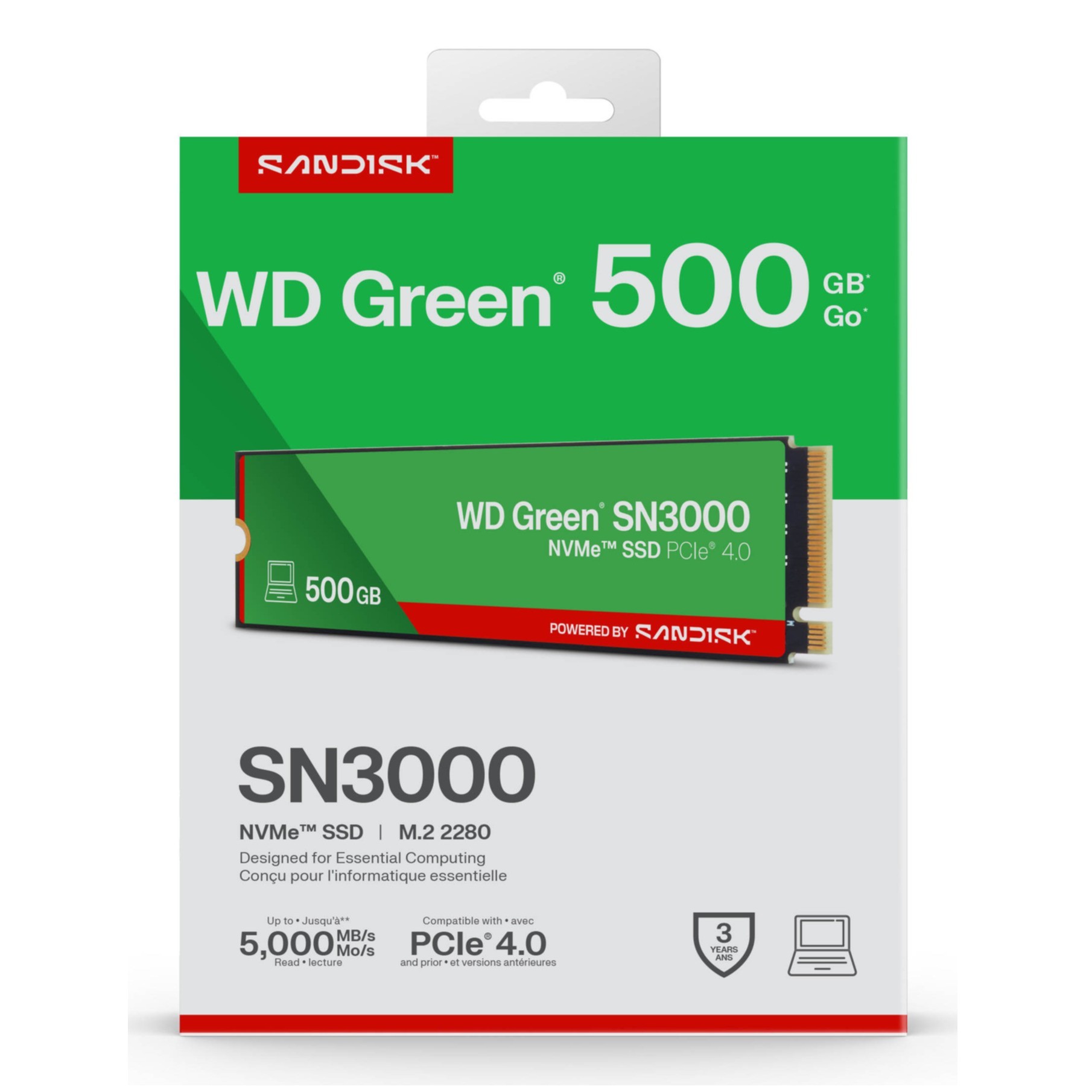 SSD WD Green 500GB SN3000 NVME M.2 PCIe 4.0 x4 WDS500G4G0E-00CPS0