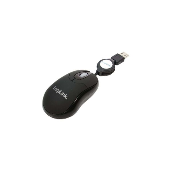 Mouse LogiLink optisch USB Mini mit Kabeleinzug, schwarz (ID0016)